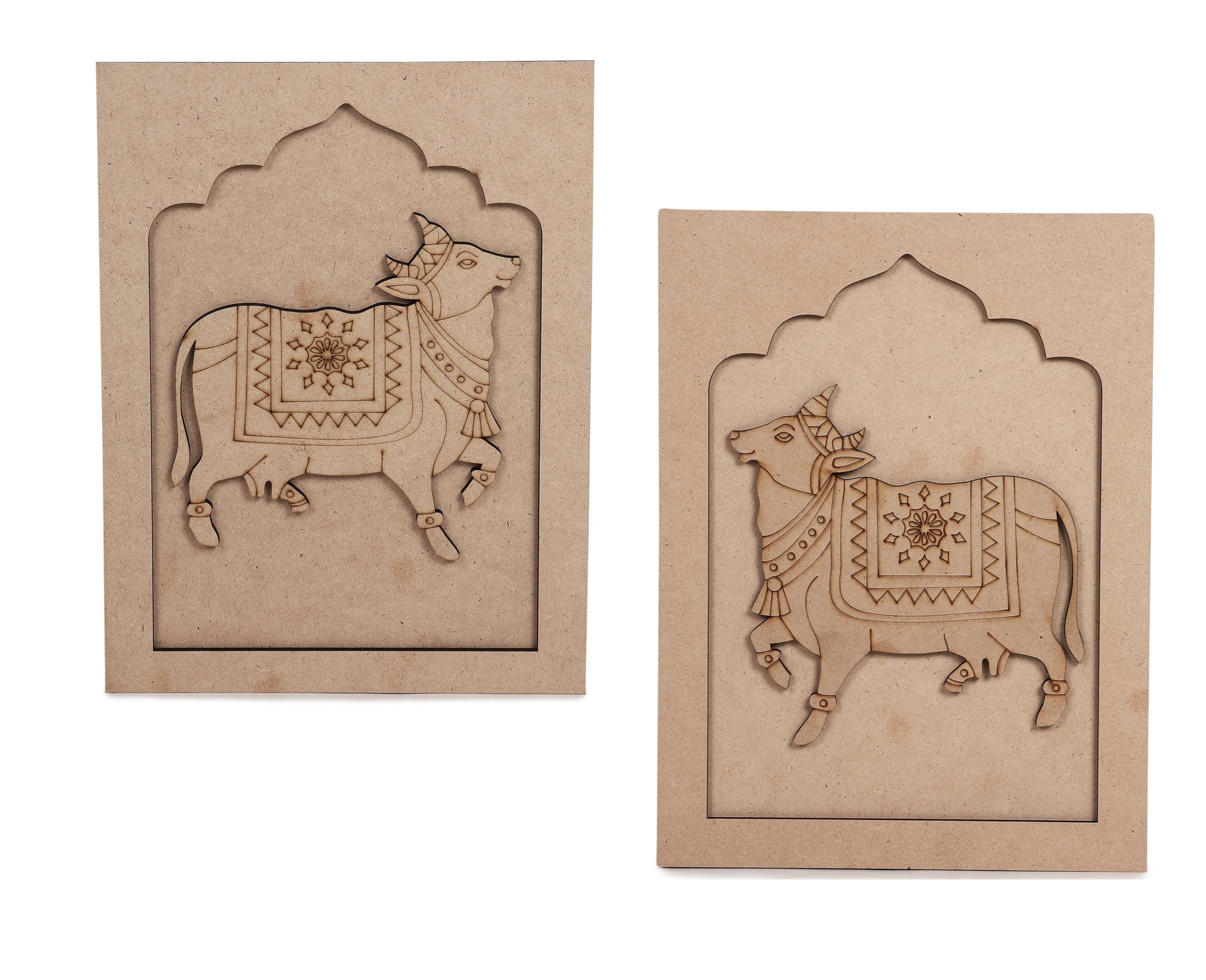 Jai Ambey Store Wooden Jharokha Frame with Cow Cutout, Jharokha 23 x 30 cm, 8 mm Thick, Cow Cutout 15 x 16 cm (5.5 x 6 inch), 4 mm Thick, Pack of Two |(left and Right)-image-37