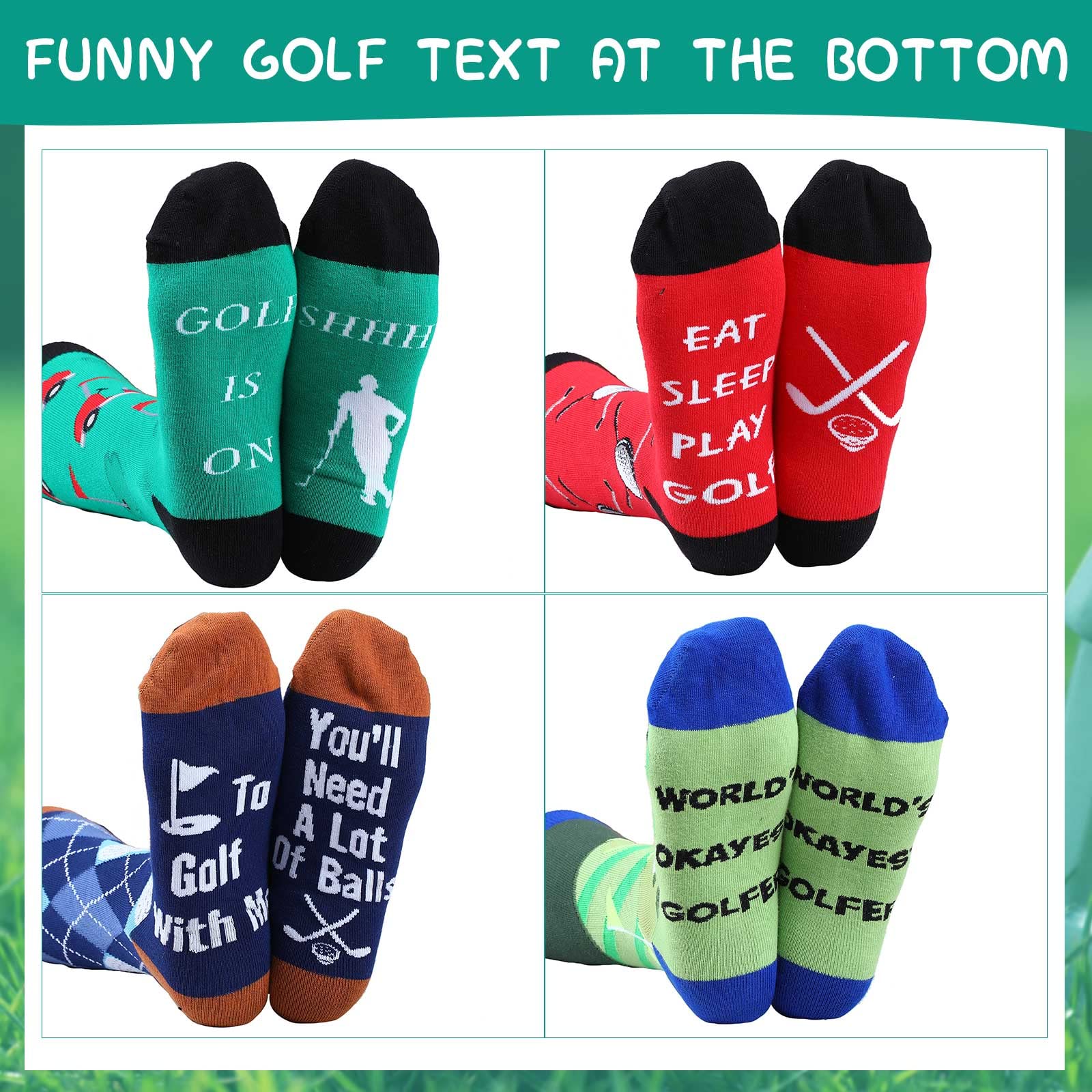 Handepo Lustige Herren-Golfsocken, Baumwolle, Golfzubehör für ihn, Weihnachten, lässig, Sport, Crew-Socken, Geschenk für Männer, Golfer, Opa, Kollegen, Mitarbeiter, Chef, 4 Paar