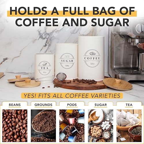 Miniatura 4 de Kito LIVING Juego de recipientes para almacenamiento y organización de mostrador de cocina con tapas de bambú de madera, recipientes de despensa de