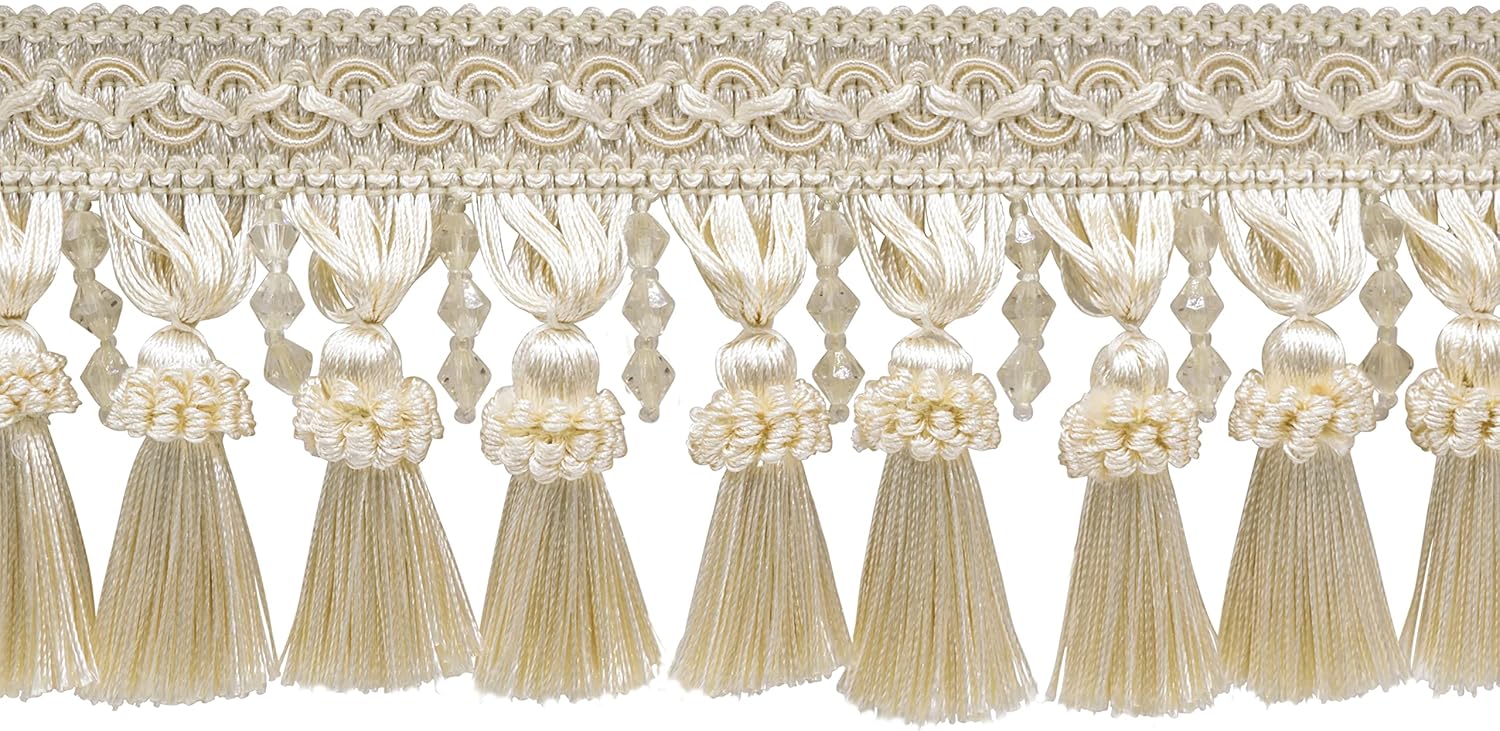 Elegant 10cm Beaded Tassel Fringe with Fancy Gimp Header | Fringe Trim by DCOPRO