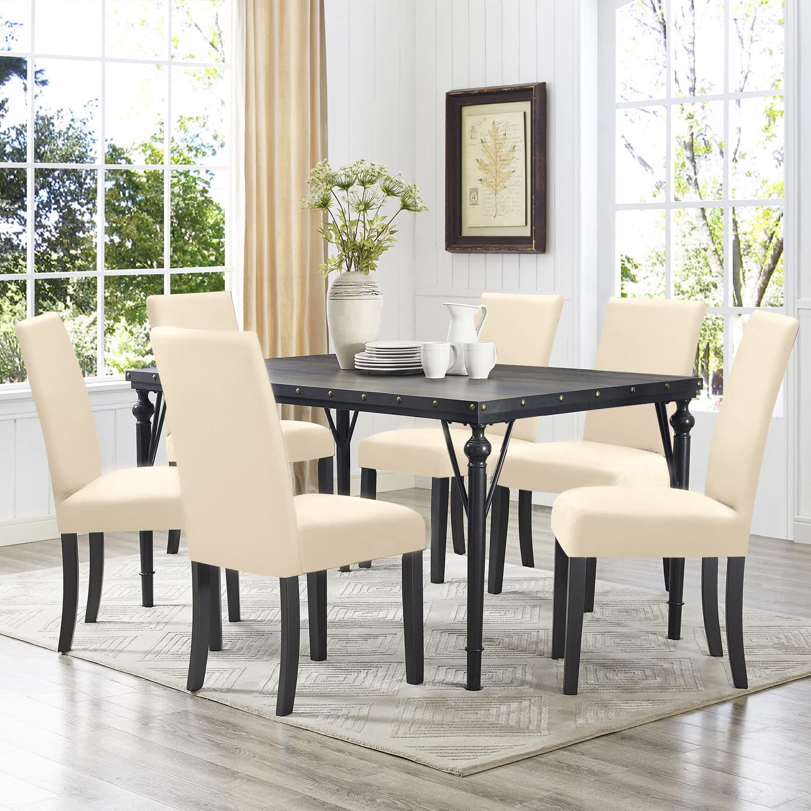 FIGOOO Coprisedie Elasticizzati con Schienale 6 Pezzi Coprisedia per Sala da Pranzo Spandex Fodera per Sedia da Cucina Universale Lavabile Decorazioni per la Casa Cucina(Beige,6pcs)