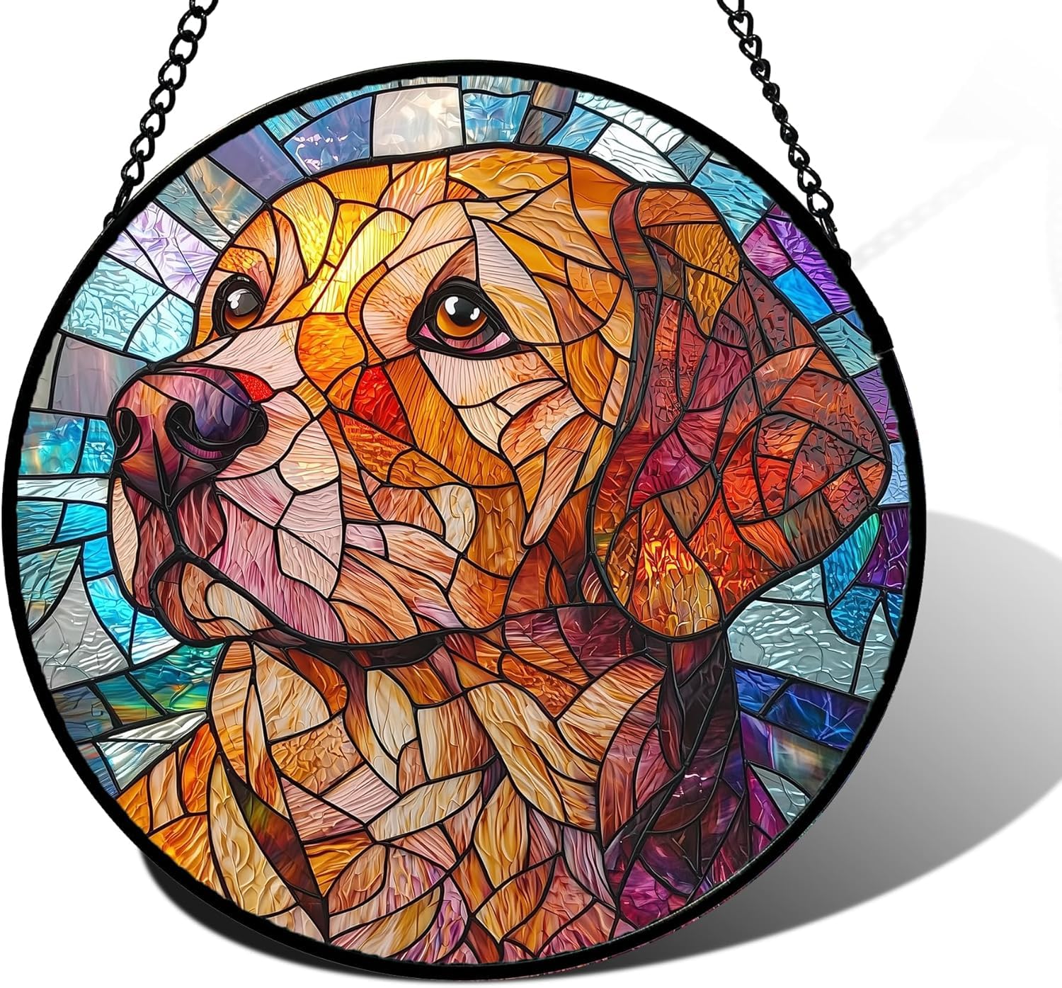 Golden Dog Stained Glass Window Hanging Suncatcher Gifts for Women 15"