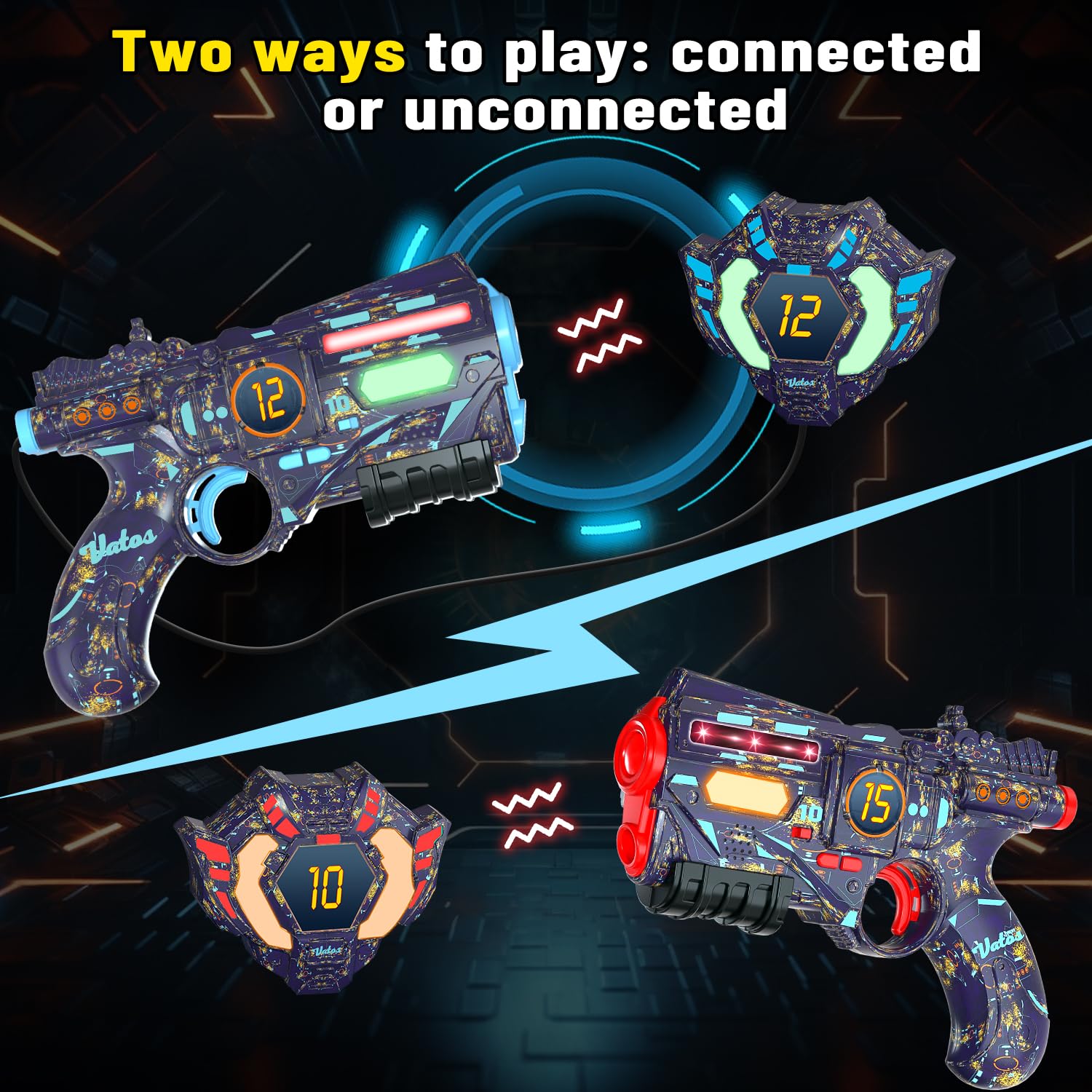 Set ricaricabile VATOS Laser Tag composto da 2 pistole e 2 giubbotti - Pistola Laser Tag con sincronizzazione dati in tempo reale a infrarossi e luce luminosa, gioco Lazer Tag per adulti, set di 2 pis