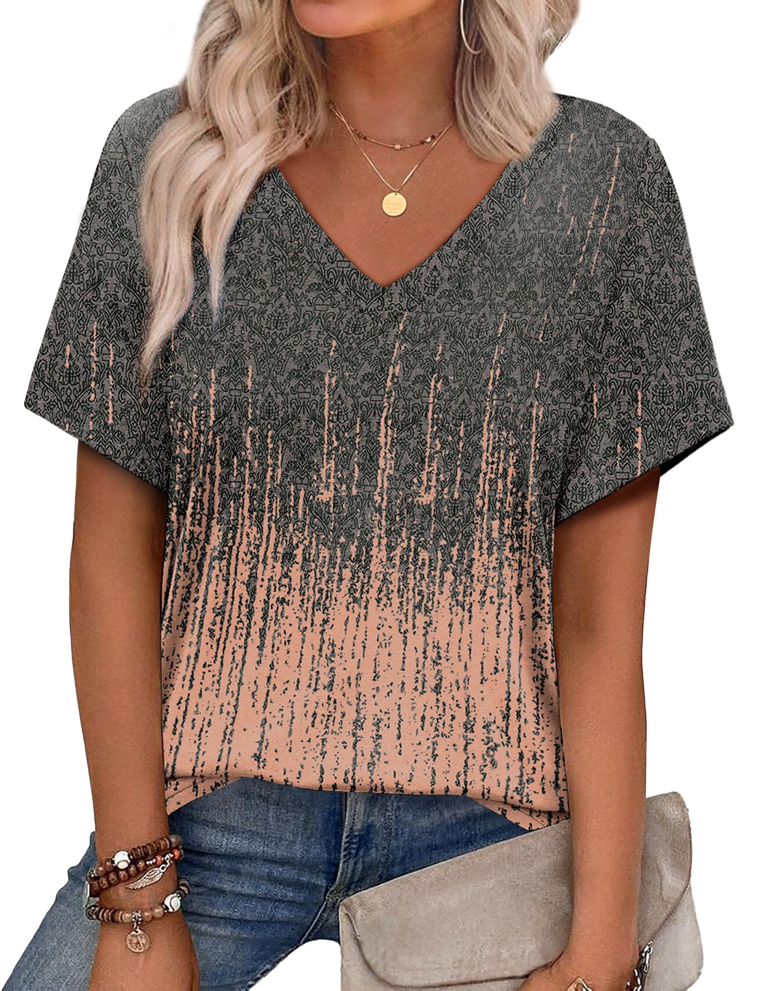 Alaroo Womens Summer Tops 2026 V Neck Short Sleeve Shirts Trendy Dressy Casual Vacation Outfits Printed