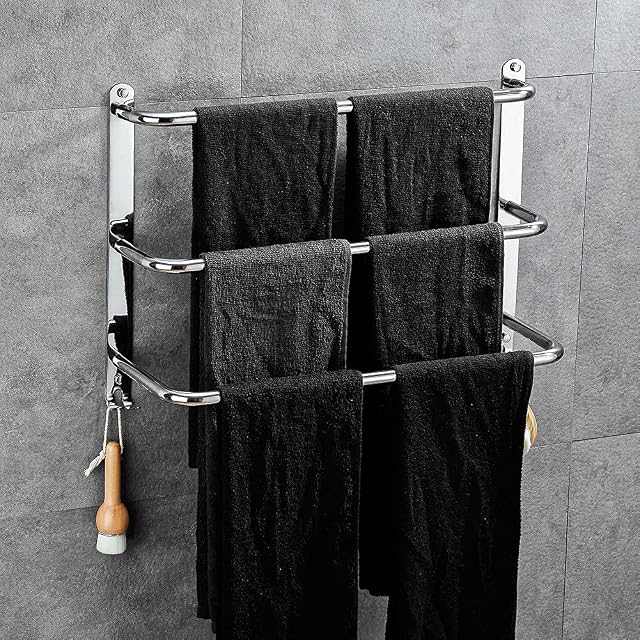 Yeegout No Drill 3-Tiers Towel Bar Stainless Steel Towel Rail Holder for Bathroom Kitchen and Toilet Silver