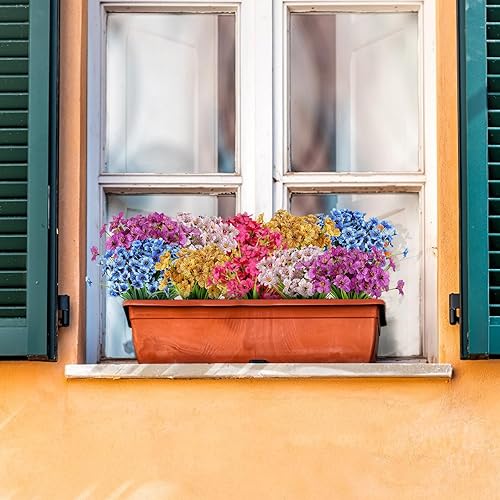 Miniatura 8 de AmyHomie 20 paquetes de flores artificiales para exteriores, resistentes a los rayos ultravioleta, no se decoloran, plantas de plástico falsas para