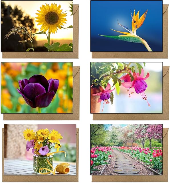 48 Eco Friendly Blank Flower Greeting Cards Made from Recycled Card White