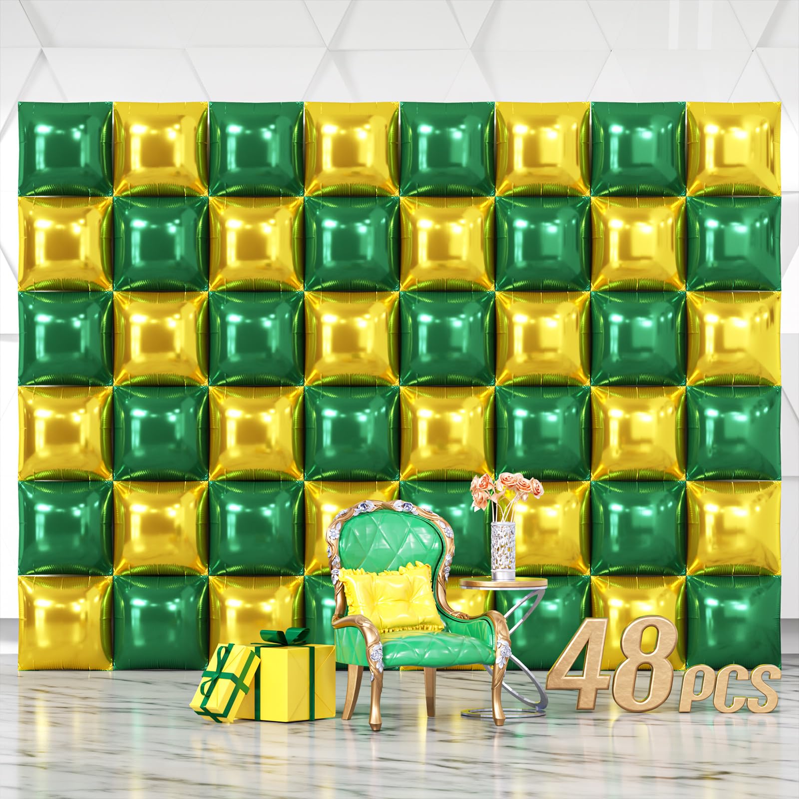 NISOCY 48 palloncini natalizi quadrati in lamina verde oro sfondo da parete doppio lato verde scuro oro palloncini arco kit per compleanno, Capodanno, laurea, festa di San Patrizio, decorazioni per