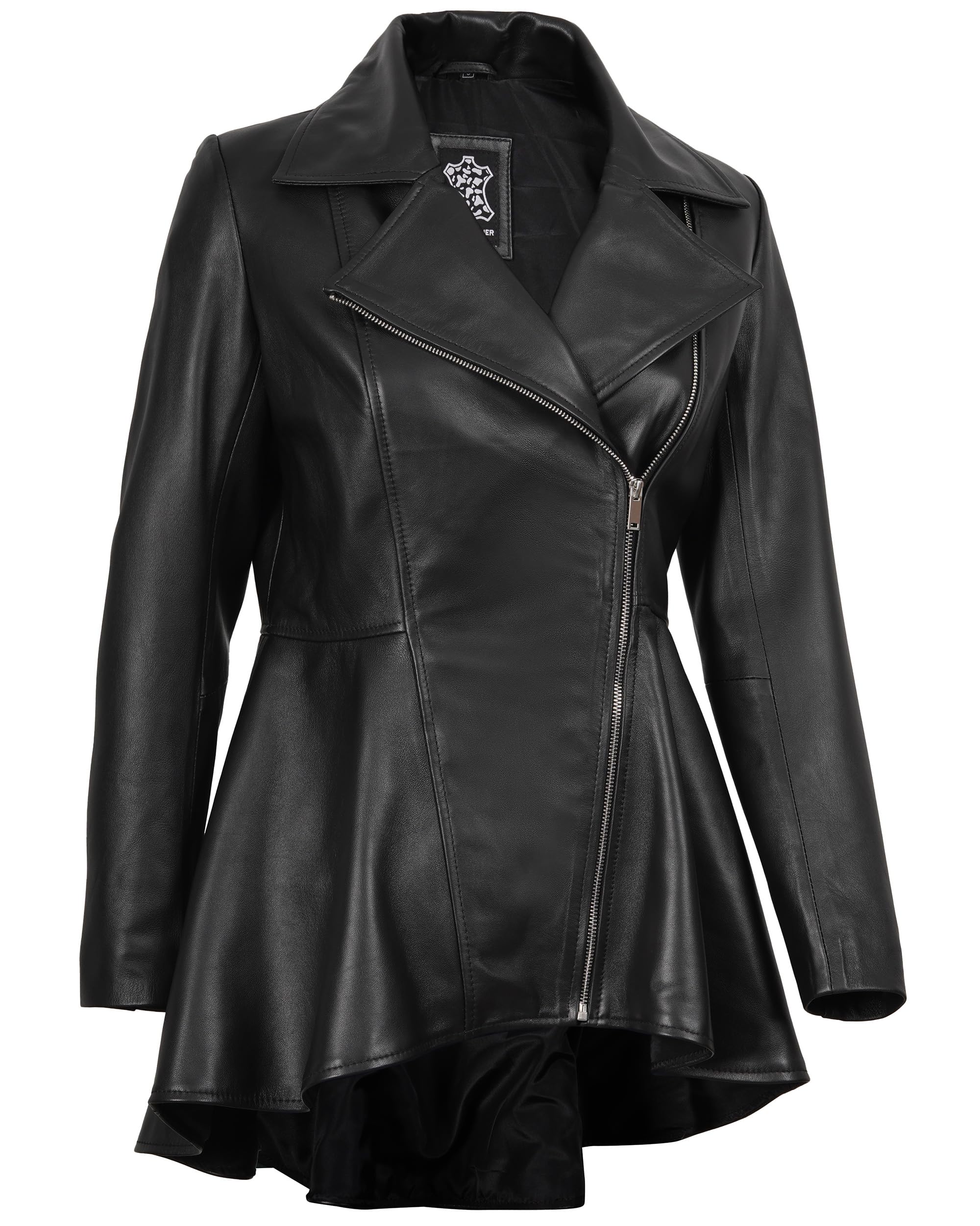 Decrum Womens Leather Jacket - Real Lambskin Leather Peplum Jackets for Women
