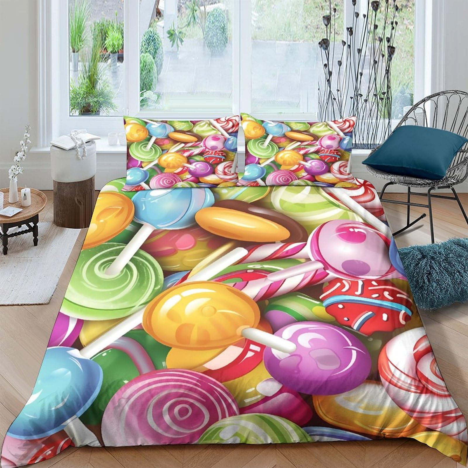 Ctjqhvkz Style-9 3D Printed Lollipop Candy Fitted Sheet Microfiber Colourful Sweet Pattern Bed Cover For Bedroom Dorm Decor Easy Care Single（135X200cm）