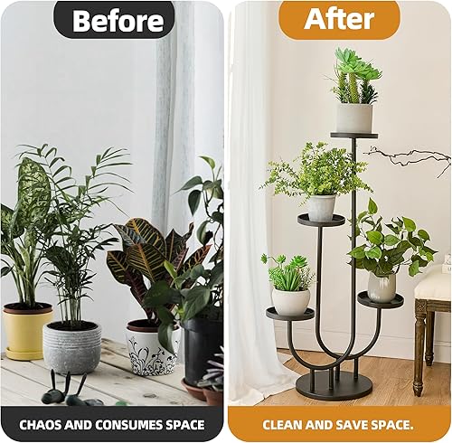 Miniatura 8 de Soporte para plantas para interiores, soporte de esquina de metal de 3 niveles de alto, estante de exhibición de flores al aire libre para ventana,