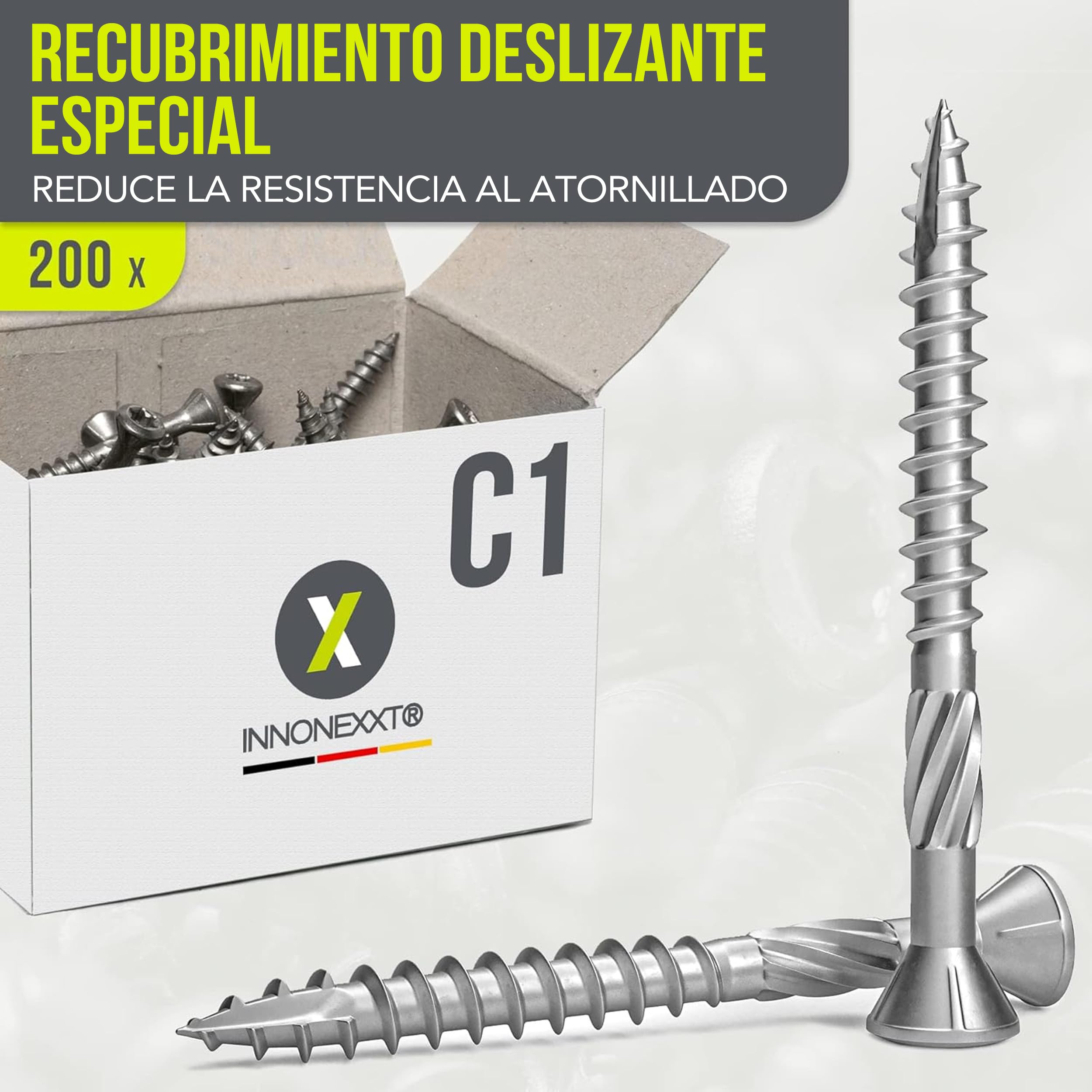 Tornillos para terraza Muesca de corte Torx | C1-5,0x50mm - 200 piezas | Tornillos para tarimas de acero inoxidable de primera calidad con recubrimiento deslizante, tornillo tarima madera