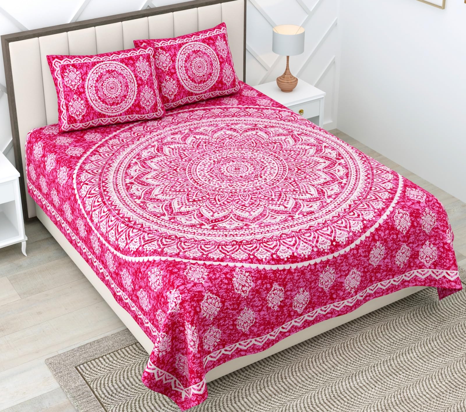 RajasthaniKart® Pure 100% Cotton Double Bed Sheet with 2 Pillow Covers (Bedsheet for Double Bed Cotton, Pink Star Jaipuri, King Size,5297) (B0D5M2CLV6) Amazon Price History, Amazon Price Tracker