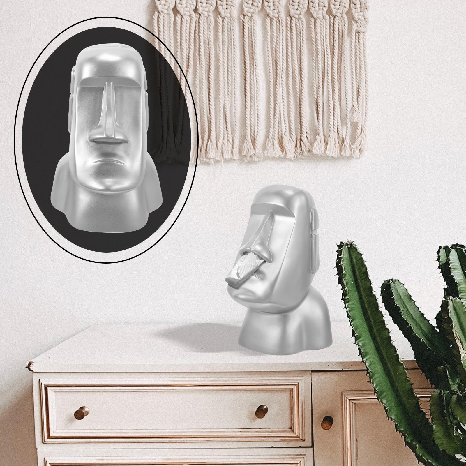 MAGICLULU Supporto per Cuffie da Tavolo in Resina Statua Moai Decorativa, Porta Cuffie e Accessori per Scrivania, Design Compatto per Ufficio e Casa, Supporto Decorativo Elegante