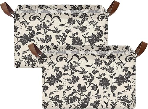 Miniatura 2 de Victorian Hand Sketch Flowers Large Storage Baskets Storage Containers with Handles Book and Clothes Living Room for Organizing Closet Shelf cajas