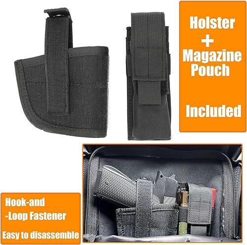 Miniatura 7 de VTACOUTV Mochila táctica militar W.Gun Holster, mochila de caza para hombres Army Molle Daypack 3-Day Pack W.Side Pocket, Negro -, Mochila táctica