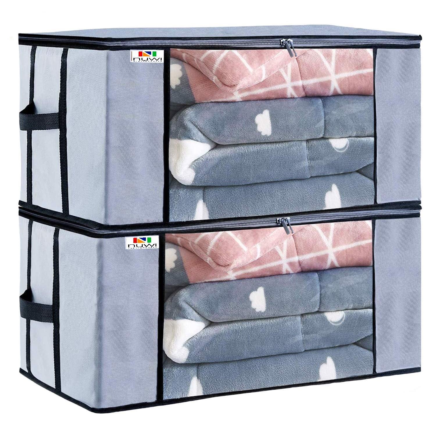 Nuwi Underbed Storage Bag Storage Organizer Blanket Storage Bag for Wardrobe Organizer Blanket Cover with a large Transparent Window and Side Handles Grey (ubedgrey_2)-image-36