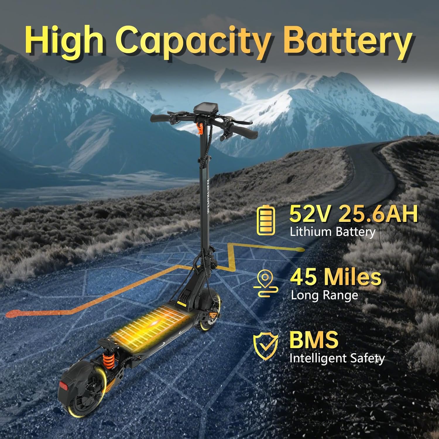 Electric scooter with battery and range indicators