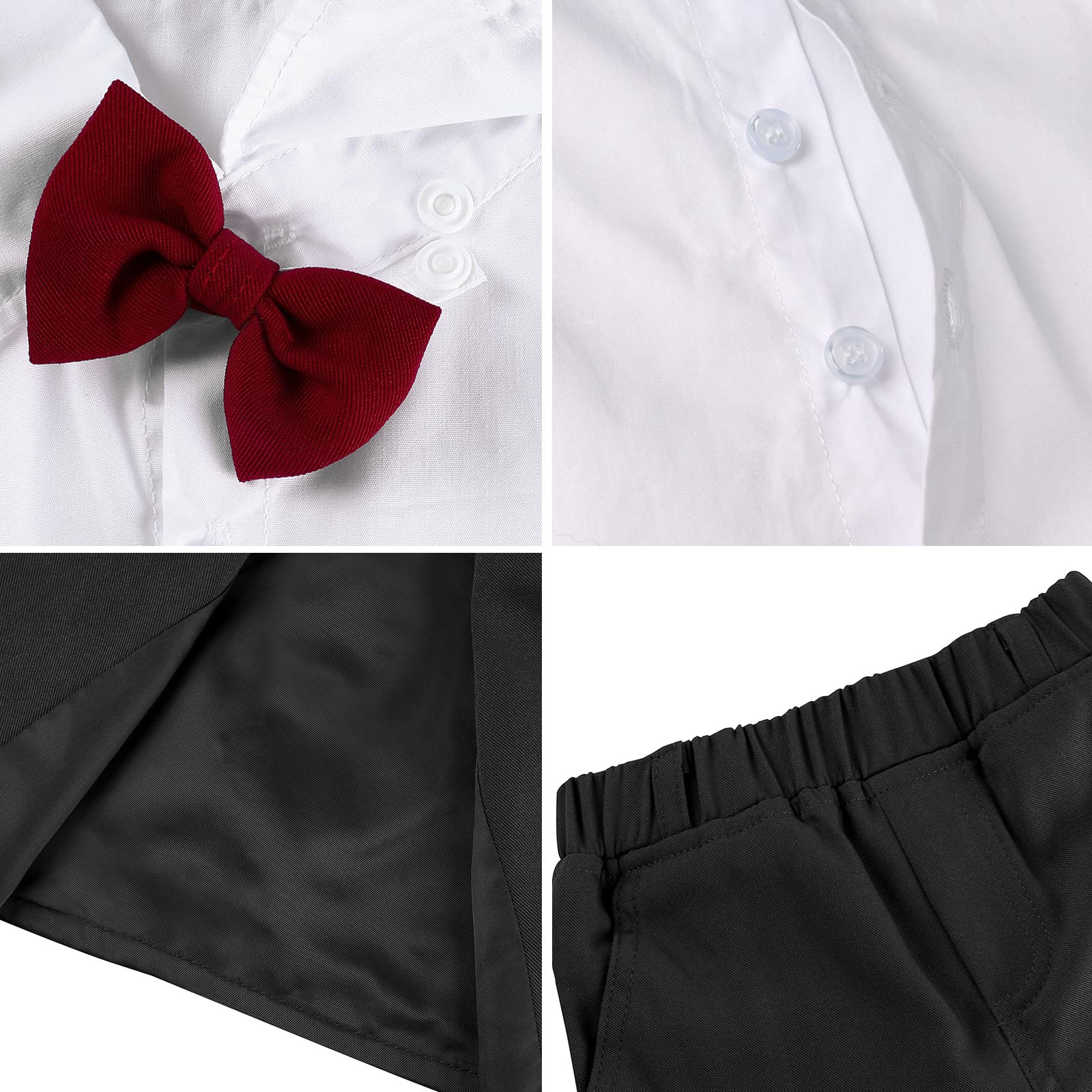 mintgreen Trajes para Niños Gentleman Conjunto de 4 Piezas Camisa de Manga Larga + Pajarita + Chaleco de Cuadros + Pantalones