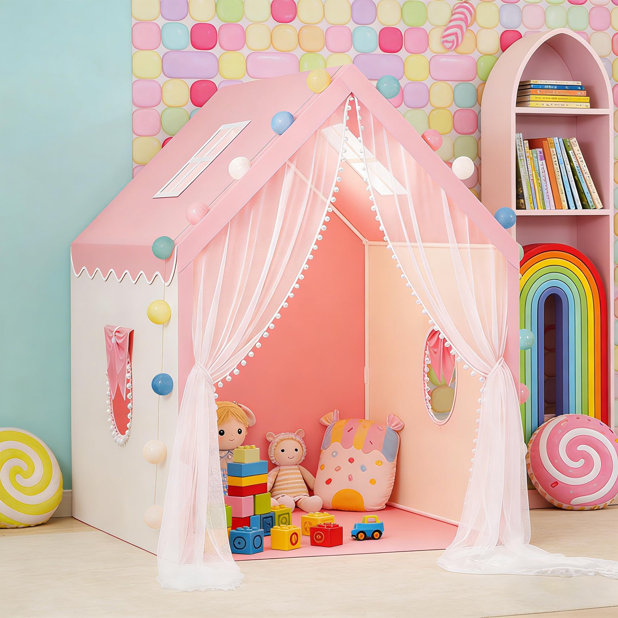 CATCHLUCK Play Kids Playhouse Tent Indoor with a String of Star Lights Children's Tent Playhouse, Outdoor Children's Playhouse for Girls Boys
