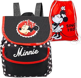 Minnie Mouse Backpack for Girls Set - 2 Pack Bundle with 12" Minnie Mouse Preschool Mini Backpack and Minnie Drawstring Bag | Minnie Backpack