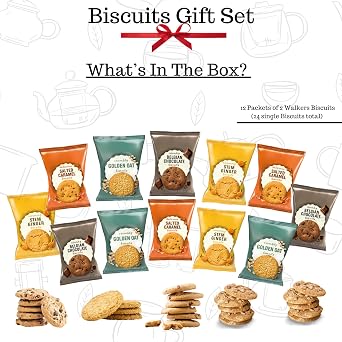 Biscuits Gift Set Treat Hamper – 12 Twin Packs (24 Total) – Assorted Flavoured and Chocolate Biscuits – Individually Foil Wrapped Biscuit Hamper Gift Set | Perfect Biccy Lovers Gift Treat Box