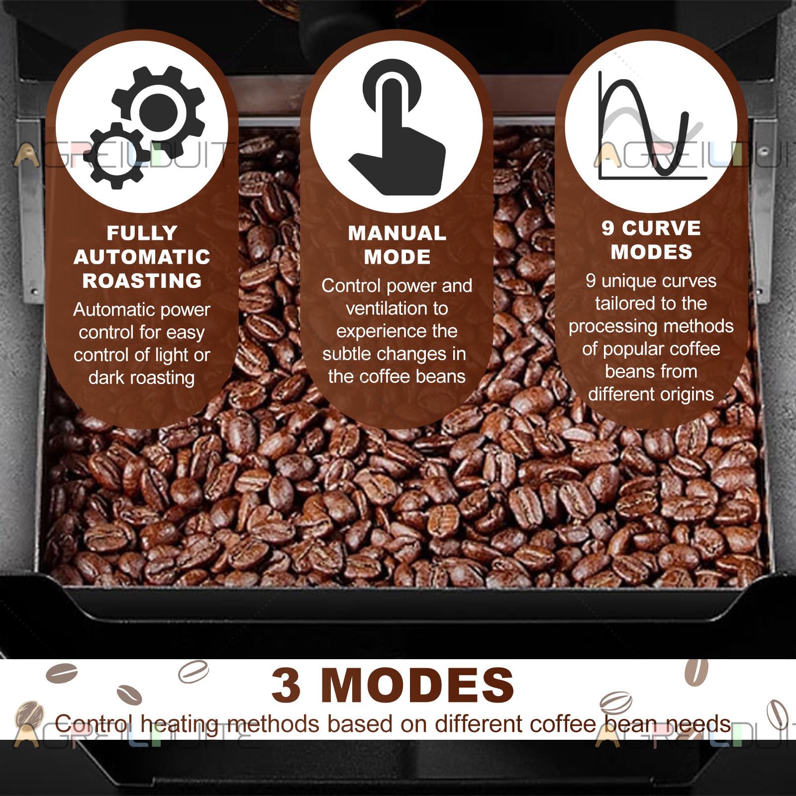 Kaffeebohnenröstmaschine, Professioneller Kaffeeröster Für 100–300 G Kaffeebohnen, Mit 9 Voreingestellten Kurven Für Helle/Mittlere/Dunkle Röstungen, Inklusive Rauchfilter Und Rauchrohren