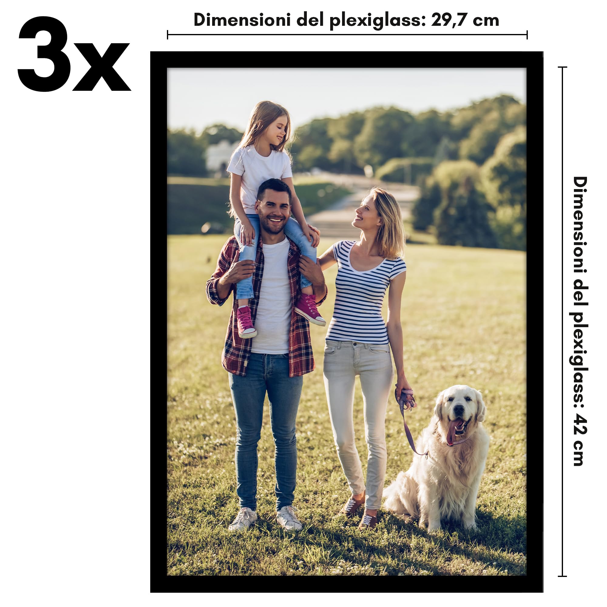 Americanflat Cornice Foto A3 Nere - Set di 3 Cornici A3 con Bordo Sottile e Pannello Protettivo in Plastica - Portafoto con Ganci Seghettati Integrati per Pareti