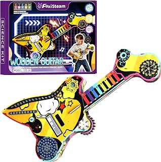 3D Wooden Puzzle - DIY Electric Guitar with Sound, LED Lights, Chargable, Adjustable Tone & Stress-Relief Roller – Fun UV Printed 3D Wooden Puzzle Music Toy for Kids & Adults