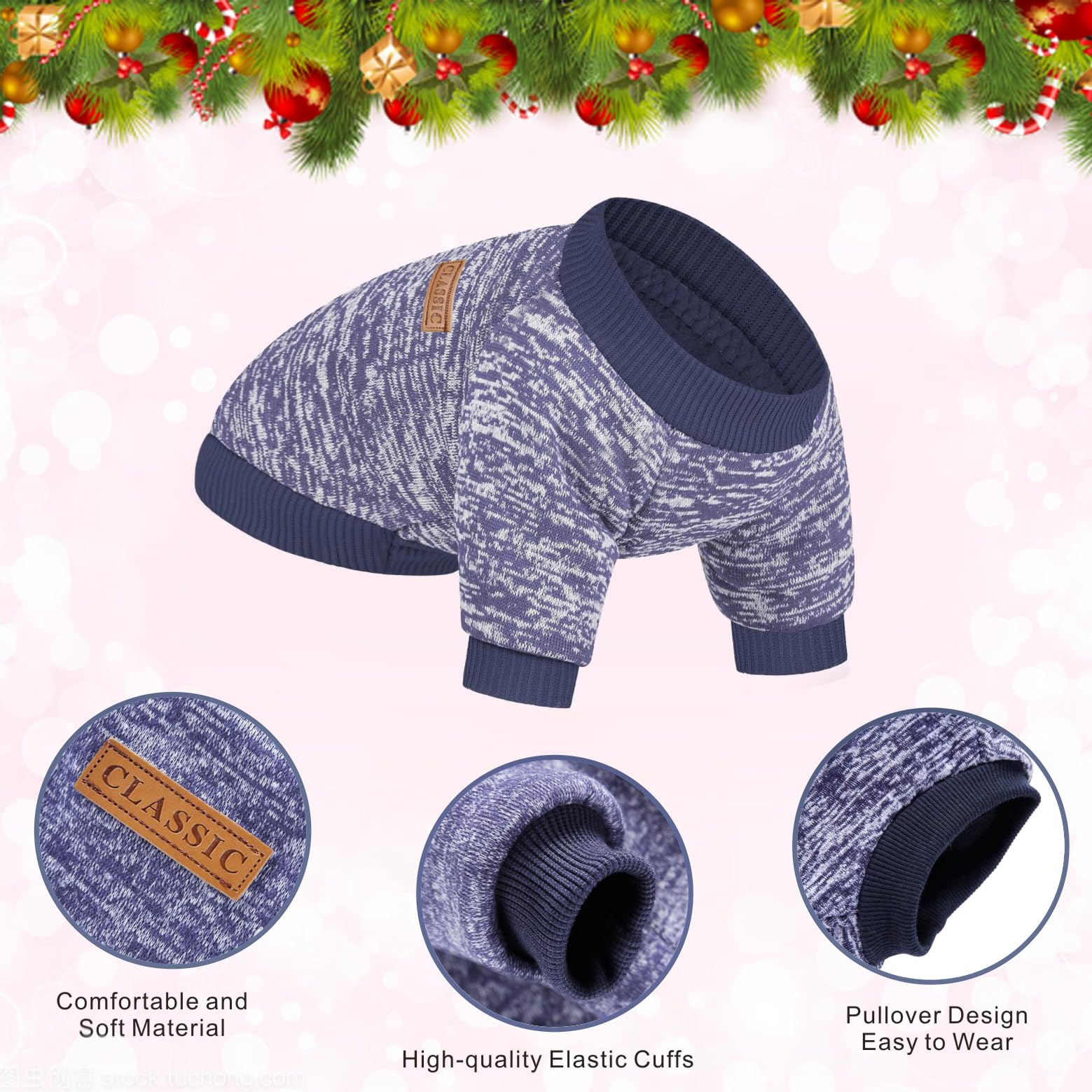 Idepet Maglione per animali domestici (Grigio BluNavy, L)