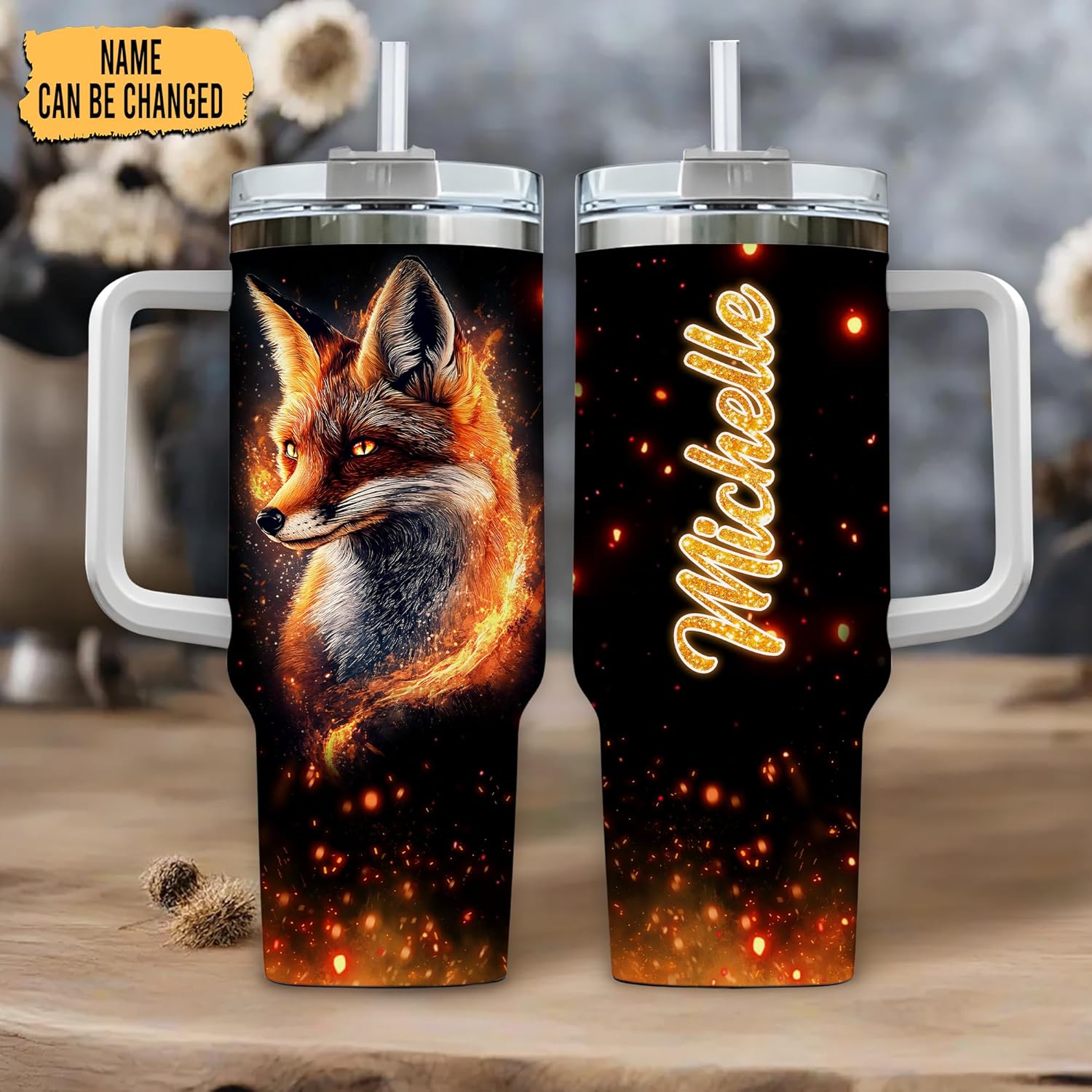 Hyturtle Personalized Red Fox 40oz Insulated Stainless Steel Travel Tumbler With Lid Straw - Fox Gifts For Women Men - Wild Animal Gifts On Birthday Christmas - Image 2