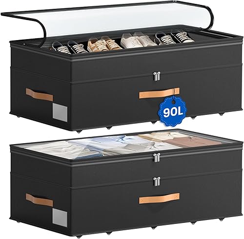 Almacenamiento debajo de la cama con ruedas, paquete de 2 contenedores de almacenamiento debajo de la cama, sin montaje, 11 pulgadas, 90 L, XXL,