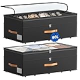 Under Bed Storage with Wheels, 2-Pack Underbed Storage Containers, No Assemble 11 inches 90L XXL Large Adjustable Storage Bins with Clear Lids, Rolling Storage for Clothes, Shoes, Blankets, Black