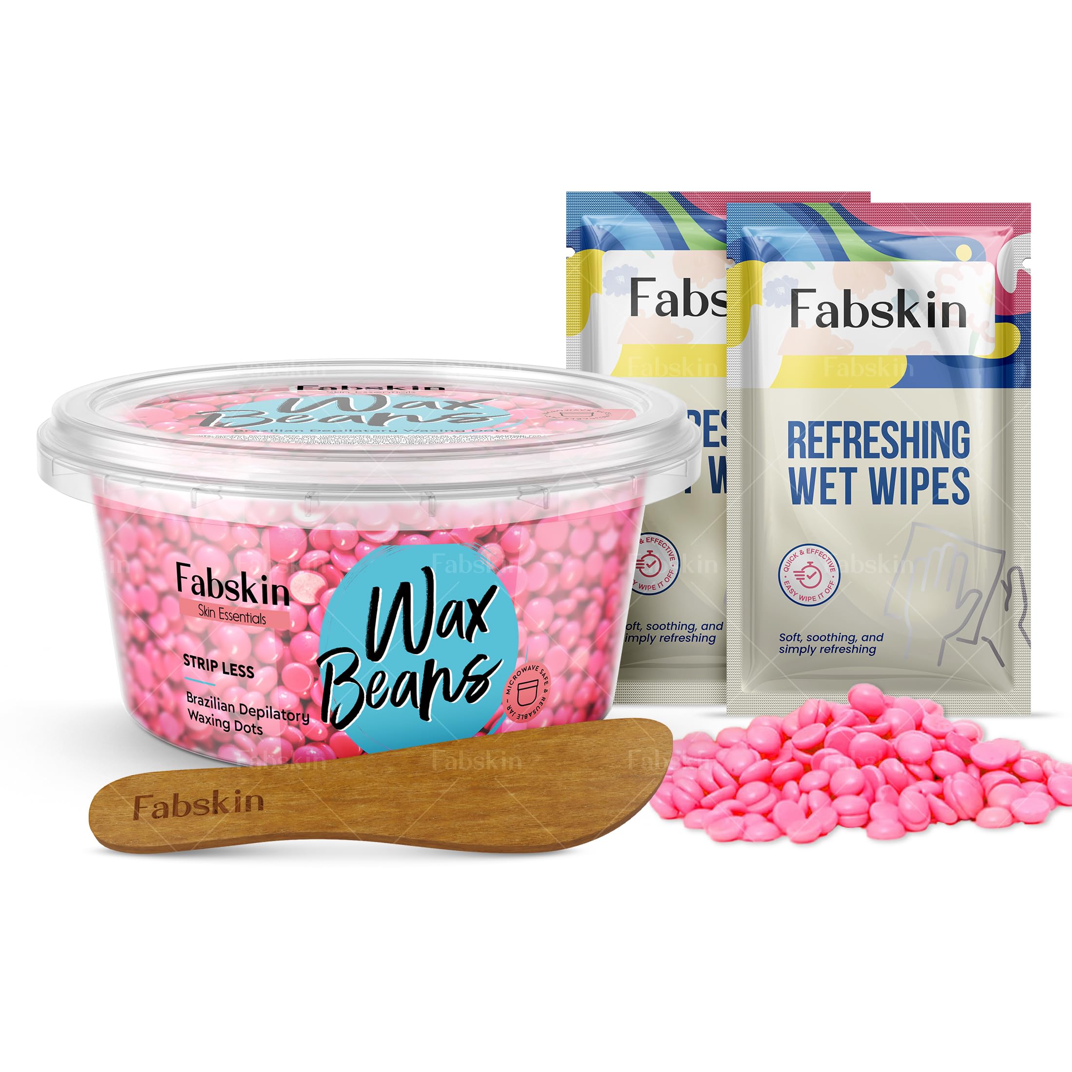 Fabskin Brazilian Wax Beans 100gm For Women & Men | Stripless Painless Hair Removal Wax Kit For Face, Armpits, Body & Bikini Areas With Applicator Spatula & Two Wet Wipes-image-6