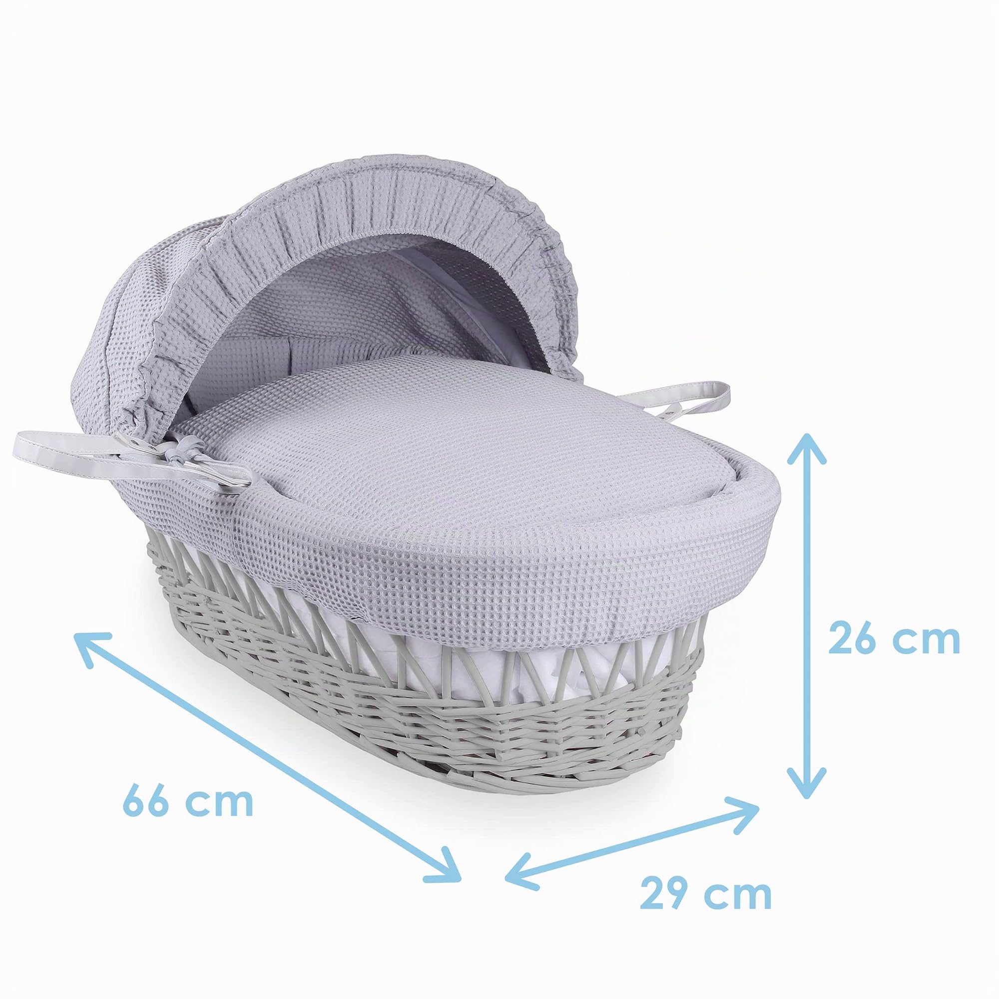 Clair de Lune Couffin en Osier gaufré Gris avec Support à Bascule de Luxe 68 x 30 cm (Gris)