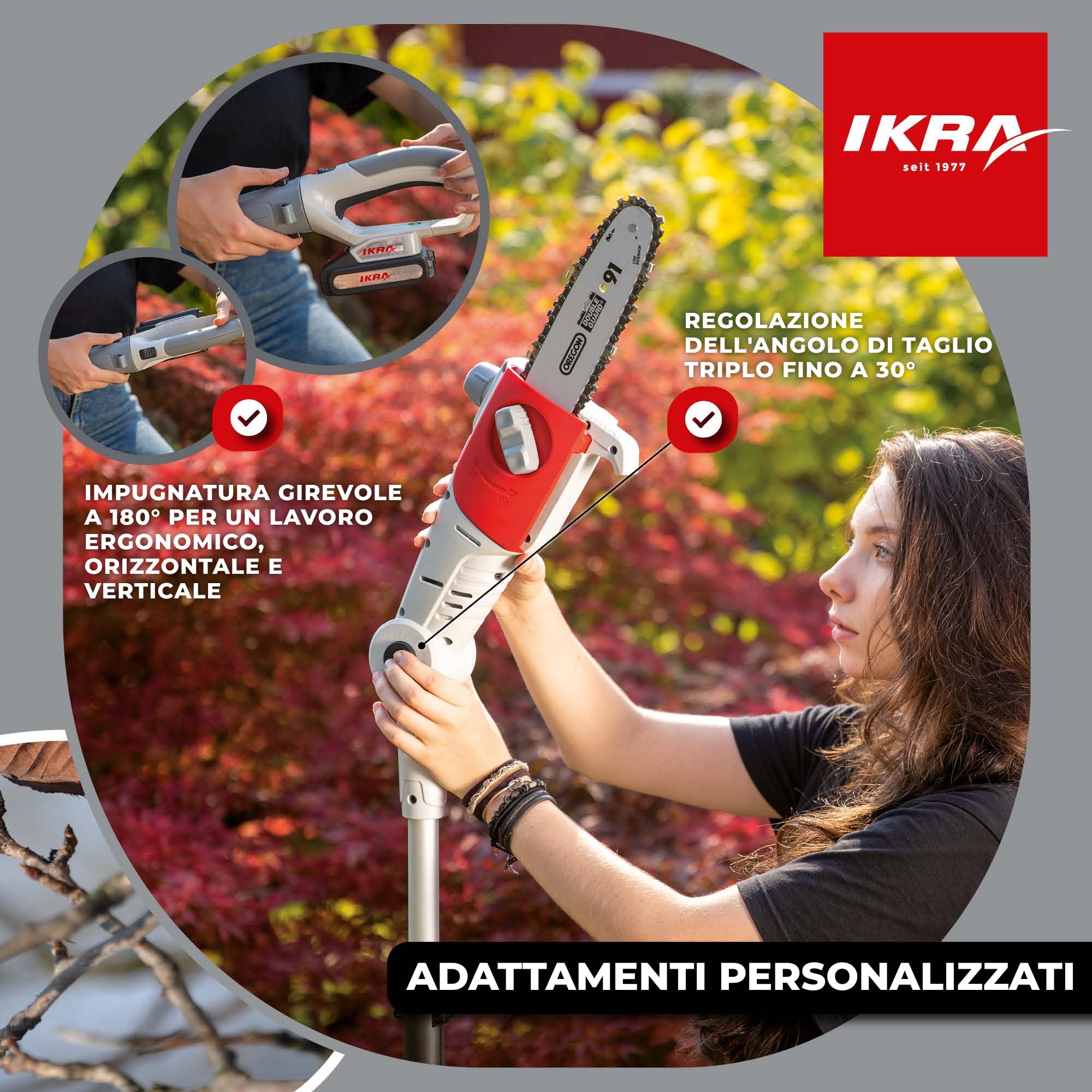 IKRA potatore telescopico ICPS 2020, lunghezza della lama 20 cm altezza di lavoro 4 m tracolla durata 40 minuti