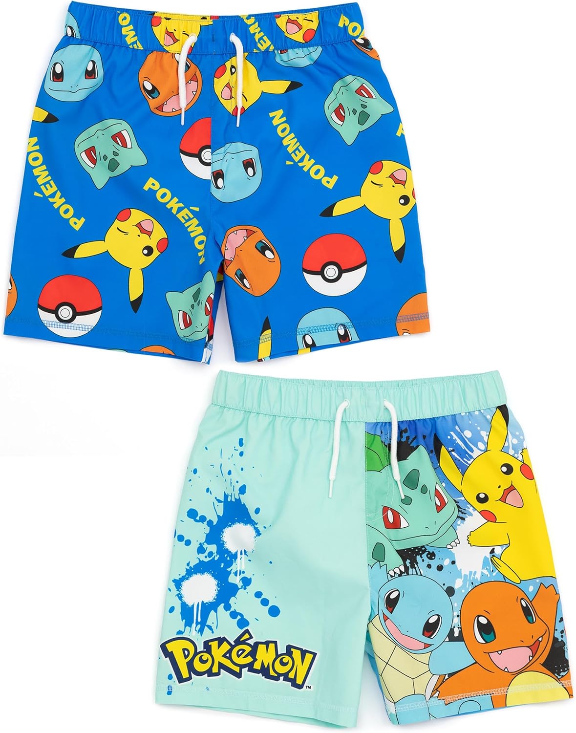 Pokémon Squirtle, Pikachu, Charmander & Bulbasaur Boys Swim Shorts | Blue Swimming Trunks Set Beachwear Summer Holiday Swim