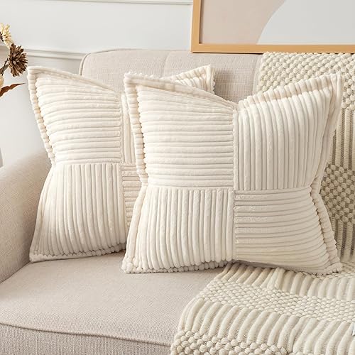 UGASA - Juego de 2 fundas de almohada de pana con textura de rayas súper suaves, fundas de cojín decorativas con costado ancho para casa rural,