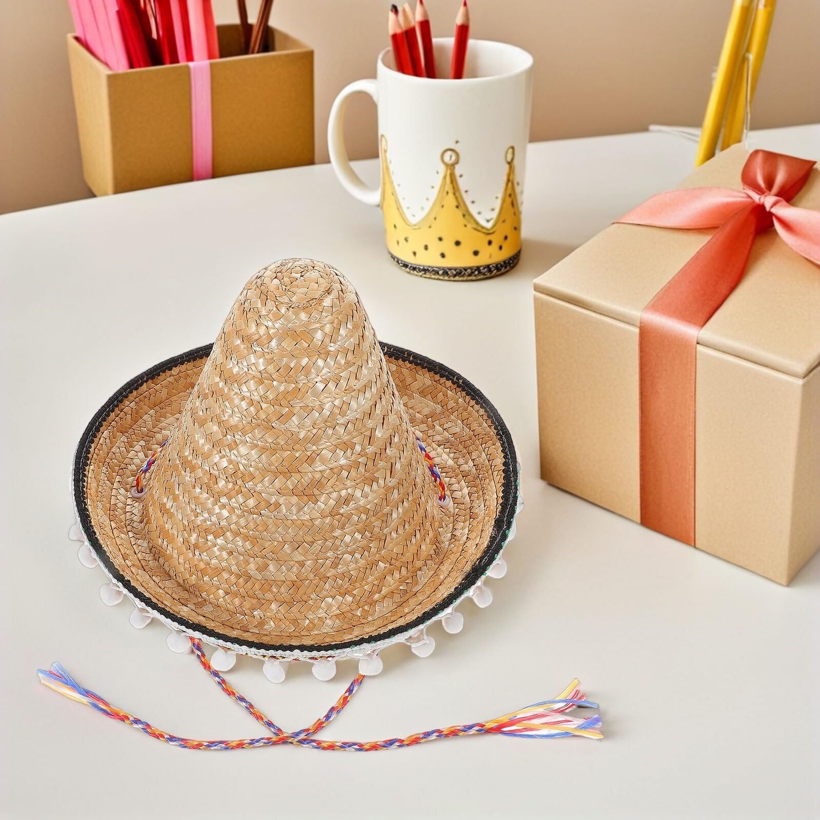 Sombrero Mexicano de ala Ancha de Paja 30cm, 2 Piezas