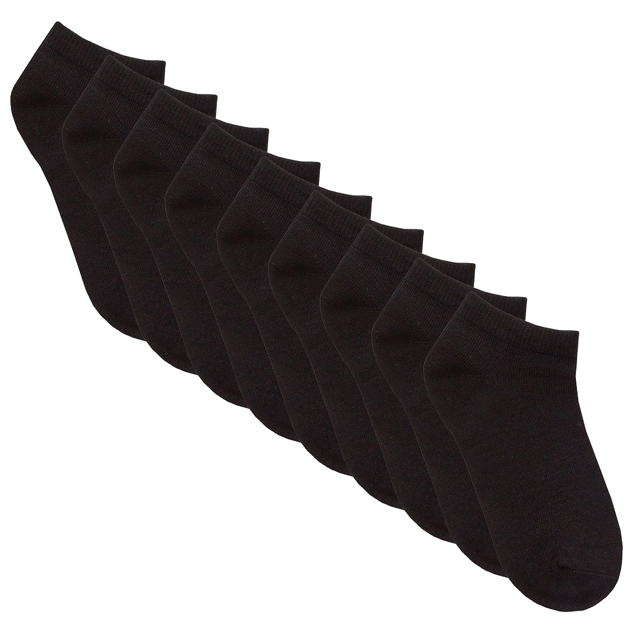 Metzuyan Boys Black - 9 Pairs 9 Pairs Girls Kids Plain Bamboo Ankle Socks Trainer Liner Size From Black Uk 9-12
