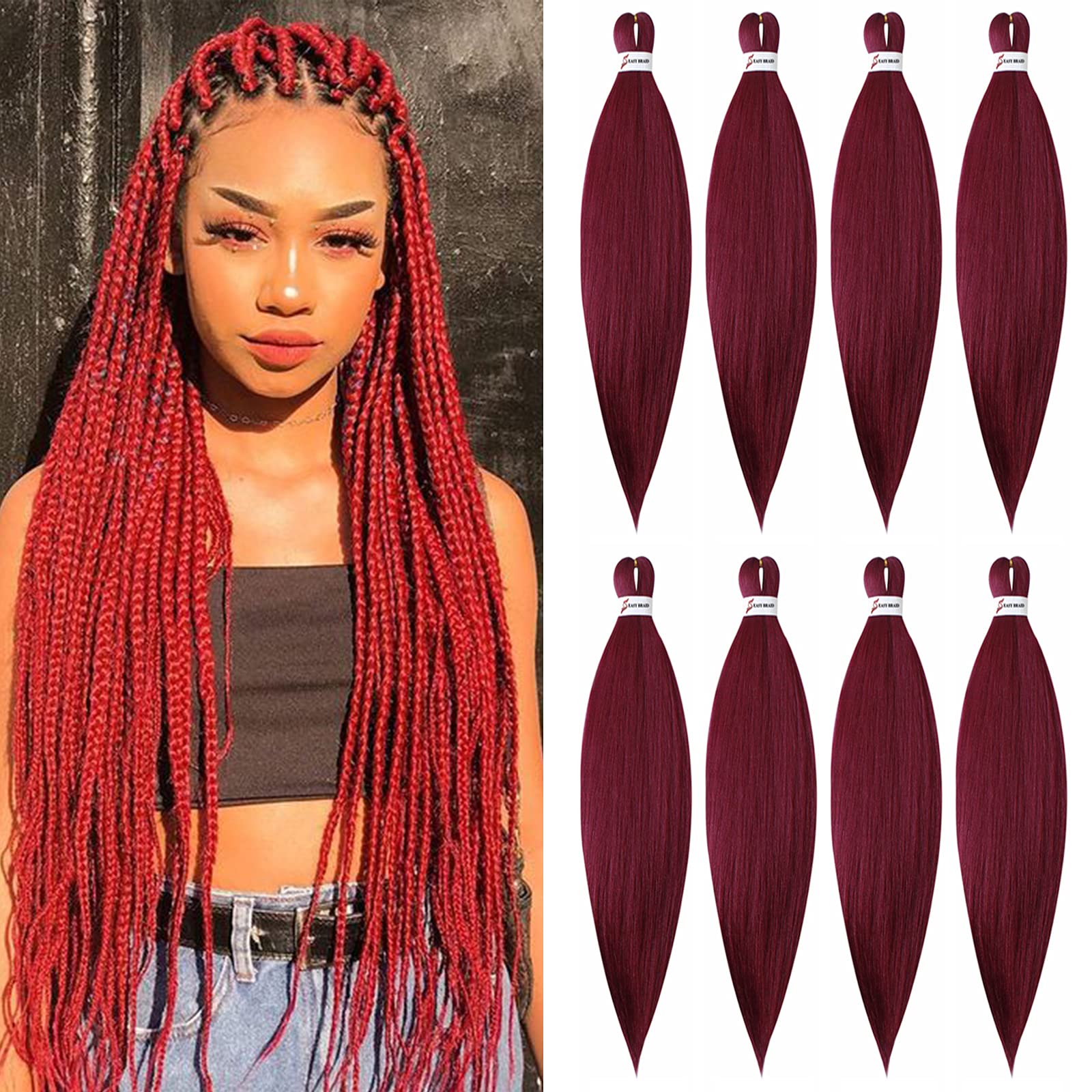 Prestretched Braiding Hair Red Hot Water Setting Braiding Hair 26 Inch 8packs Professional Itch