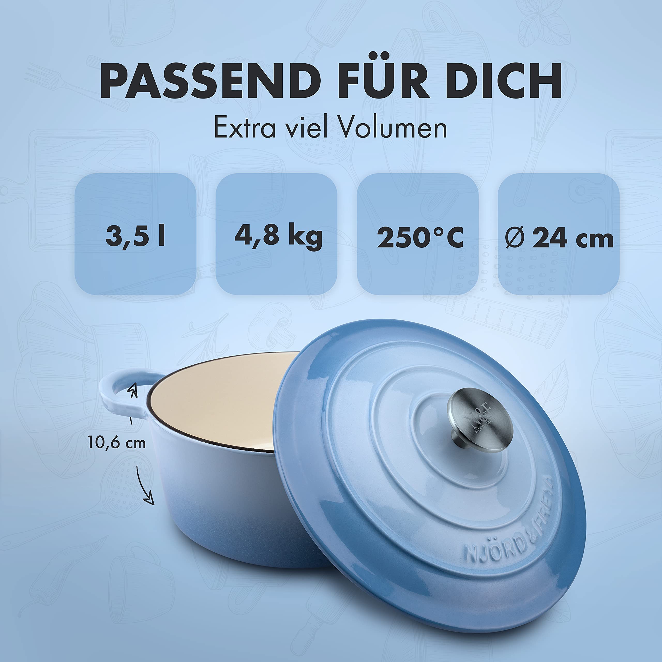 Cocotte En Fonte Njörd & Freya 24cm - 3,5L - Émaillée - Induction Compatible