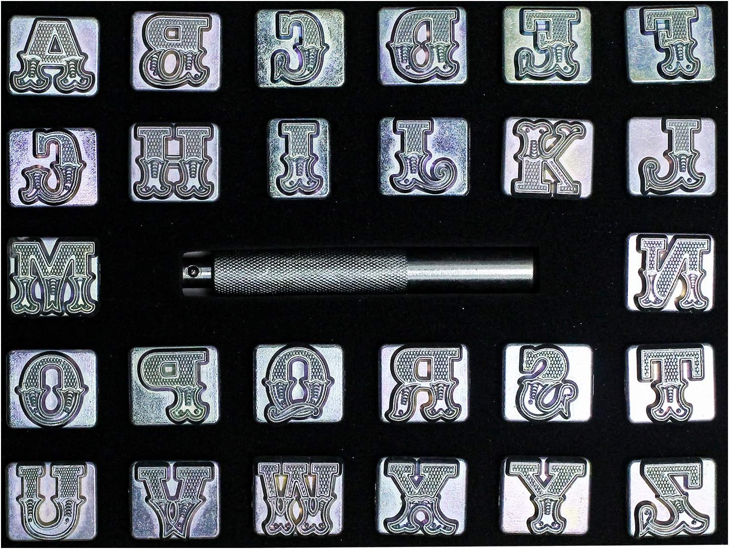 27 pcs 3/4″ 19mm A-Z Alphabet Letters and Pattern Stamping Punch Tools Set for Leathercraft, Belts, Saddle and Other Leather DIY Project (3/4″(19mm), Letter)