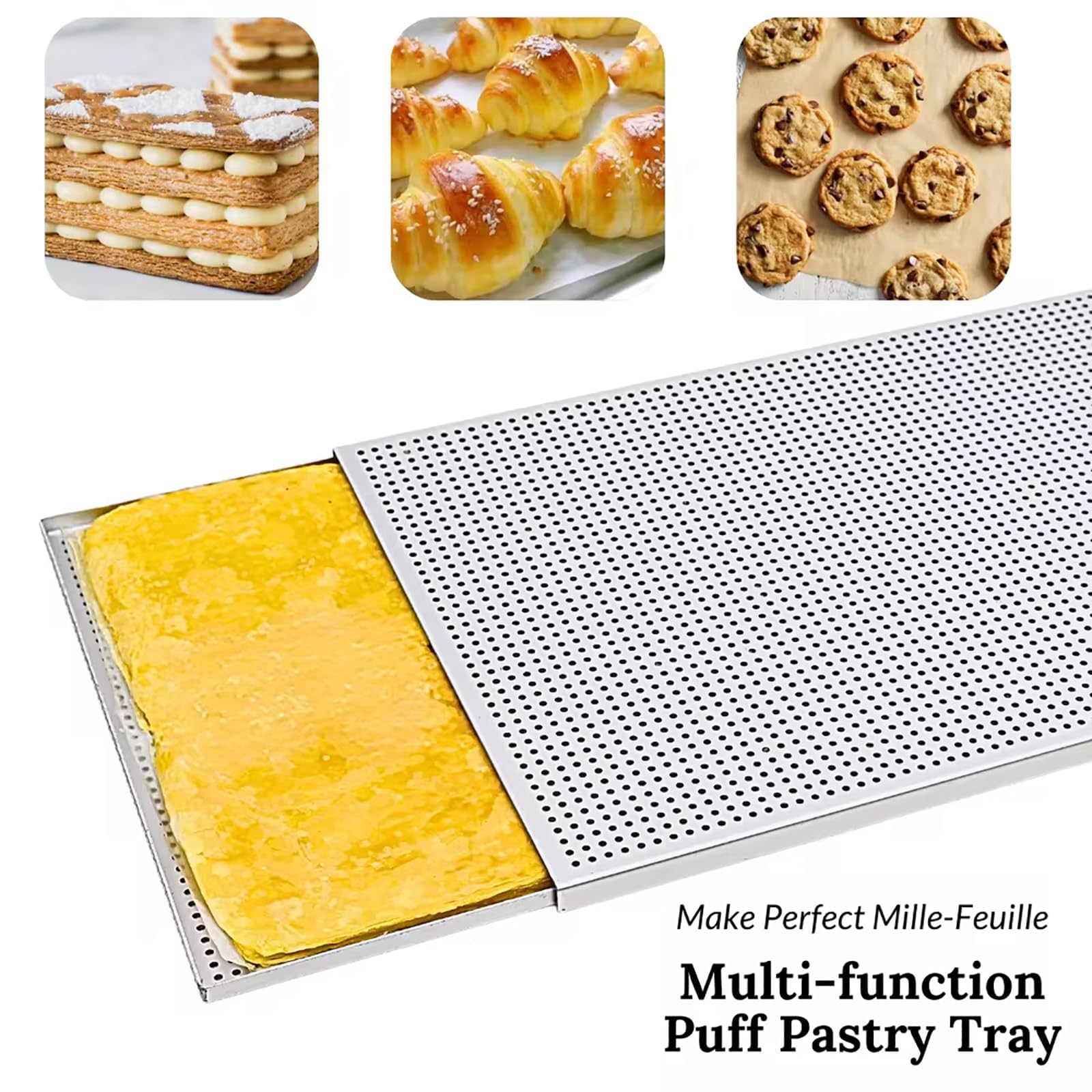 Teglia Per Pasta Sfoglia 2 Pezzi In Alluminio Alimentare – Forata E Antiaderente, 40x30 Cm Per Millefoglie E Cottura In Forno Fino A 380°C