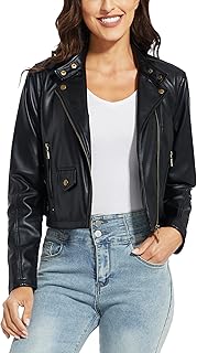 Fahsyee Women's Faux Leather Jackets, Zip Up Motorcycle Short PU Moto Biker Outwear Fitted Slim Coat