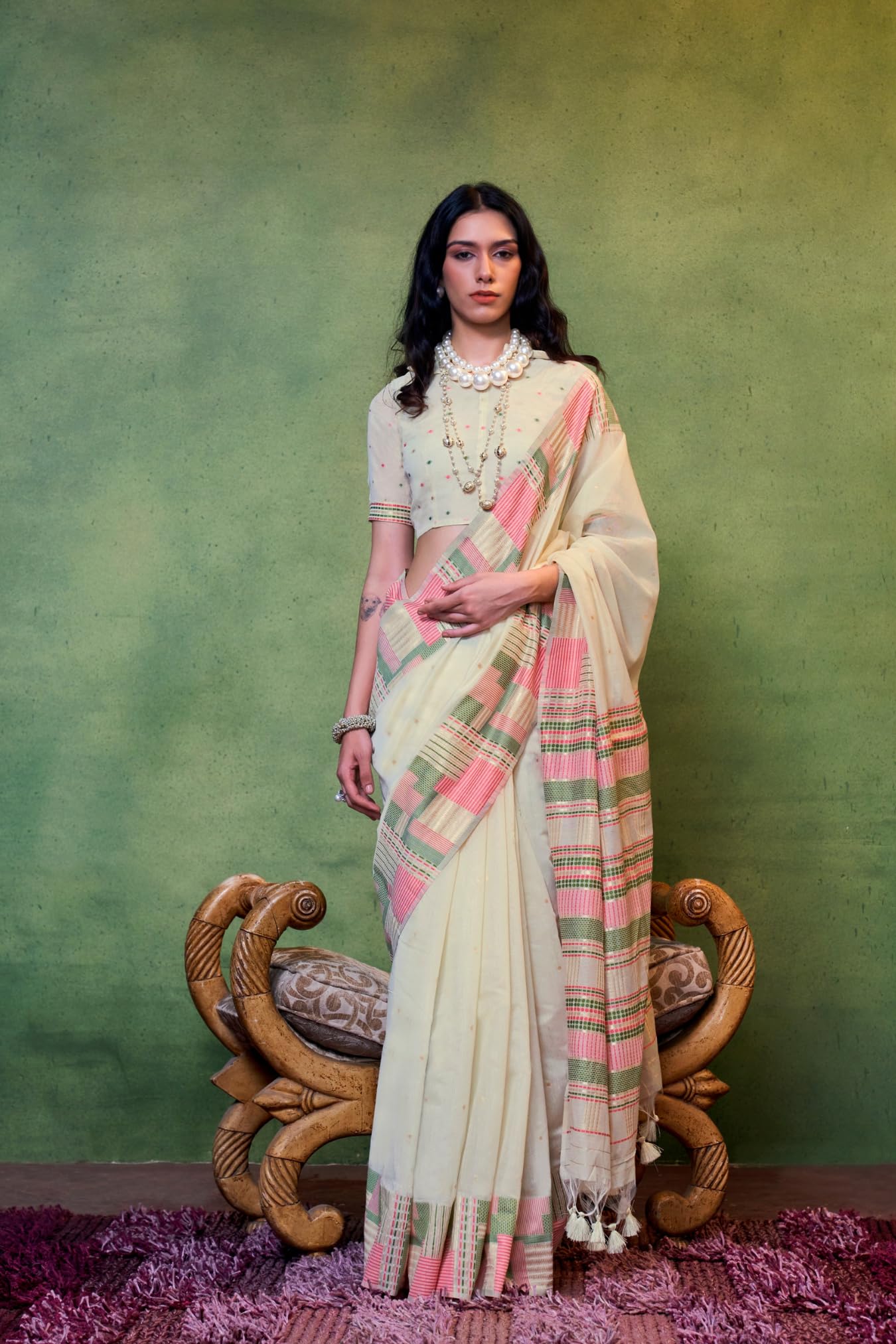 SGF11 Women's Soft Cotton Linen Silk Saree With Unstitched Blouse Piece