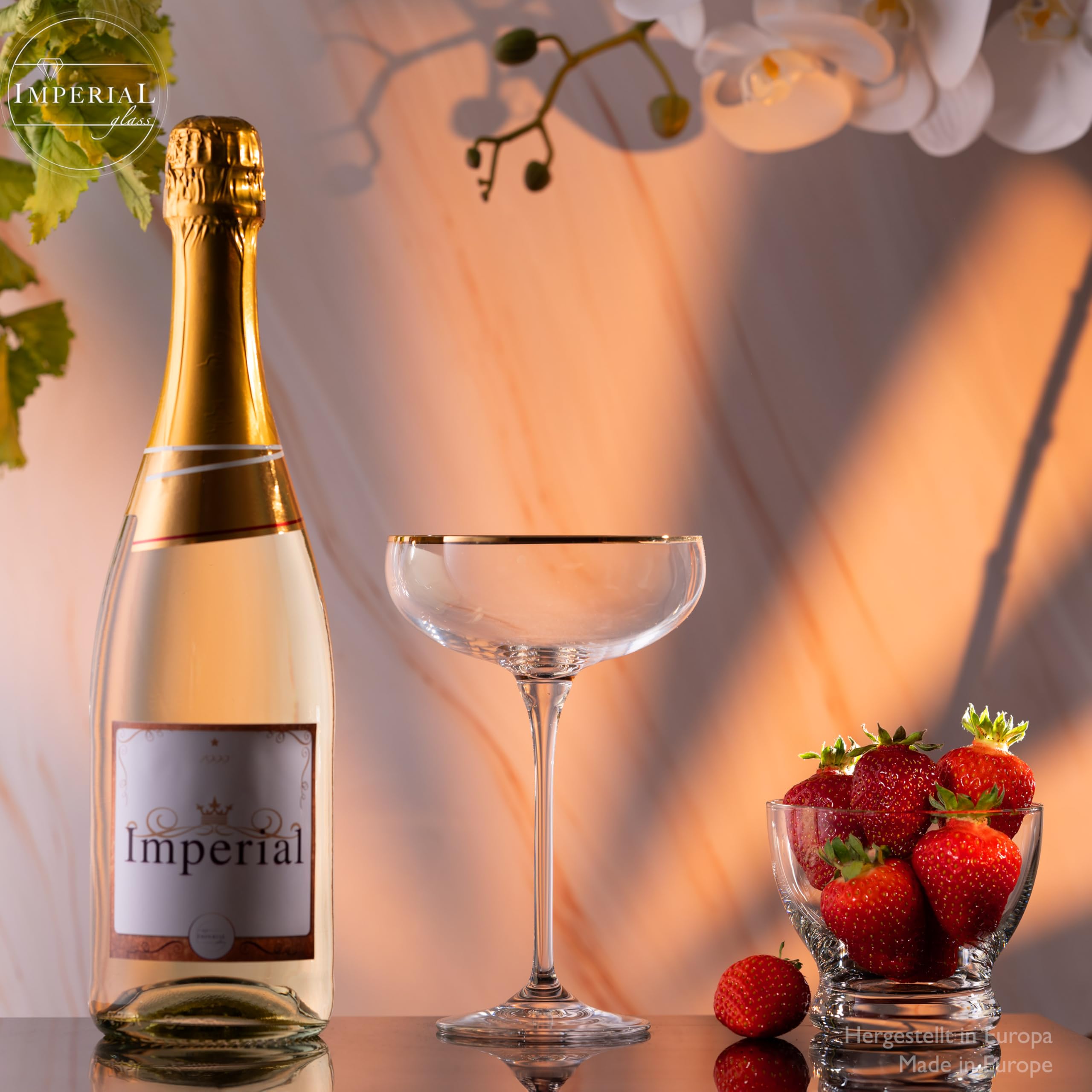 Imperial – Juego de 6 copas de champán con borde dorado – 270 ml – Copas de champán de cristal cristalino vintage
