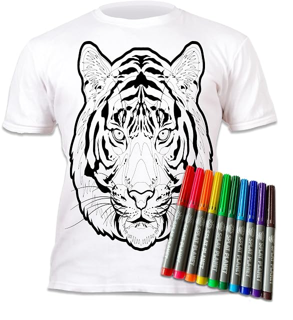 Splat Planet Camiseta mágica para Colorear Tiger con 10 rotuladores Lavables no tóxicos. Colorea tu Camiseta