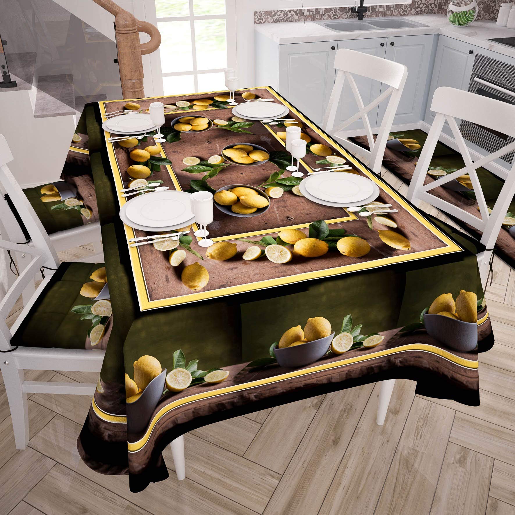 PETTI Artigiani Italiani Rectangular, Microfiber, Decorative Printed Table Cloth, 100% Made in Italy, Lemons, 140x240