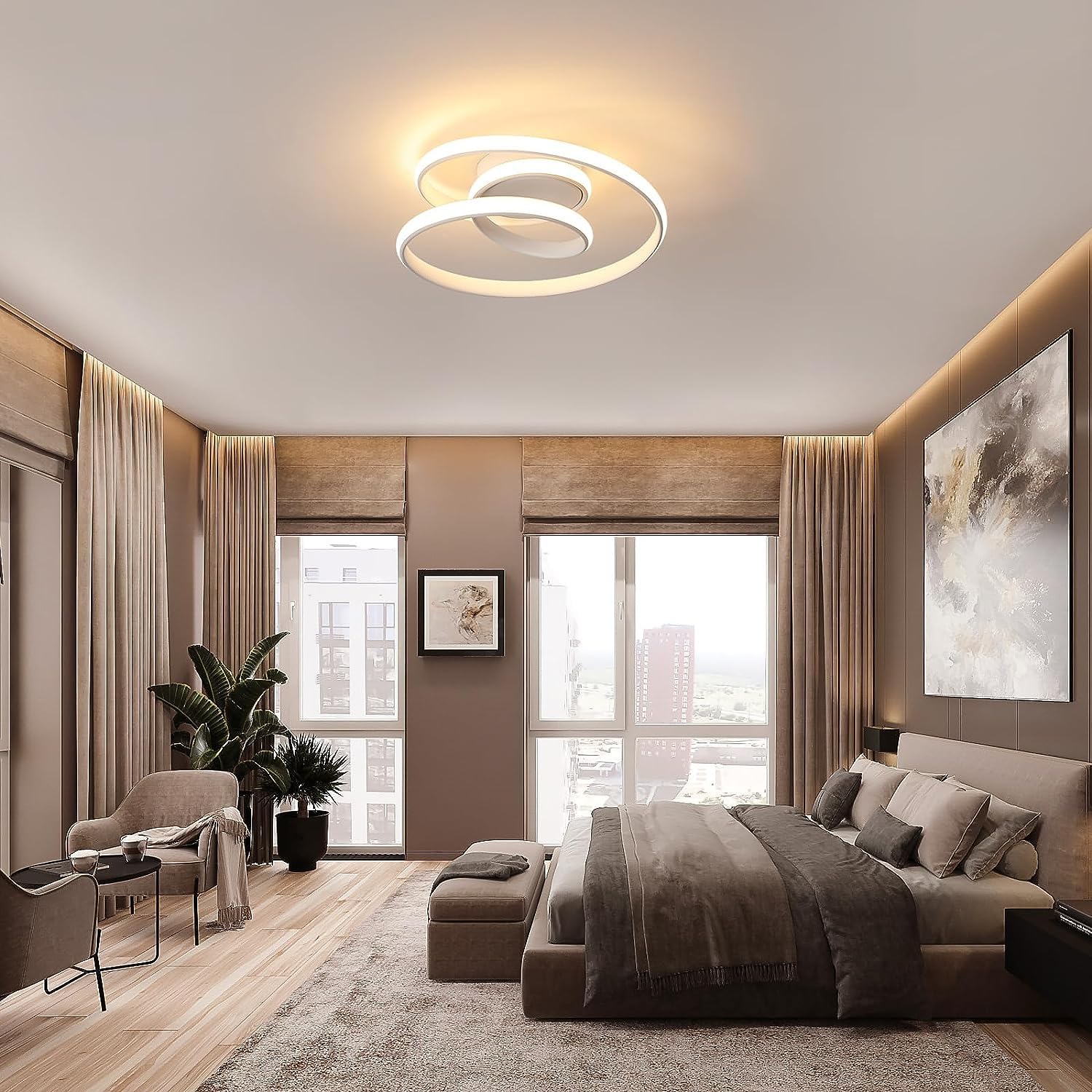 Comely Plafoniera LED Moderno, 36W 4000LM Lampada da Soffitto Design a Spirale, Lampadario LED Luce Calda 3000K per Soggiorno Camera da Letto Cucina Corridoio, Bianco
